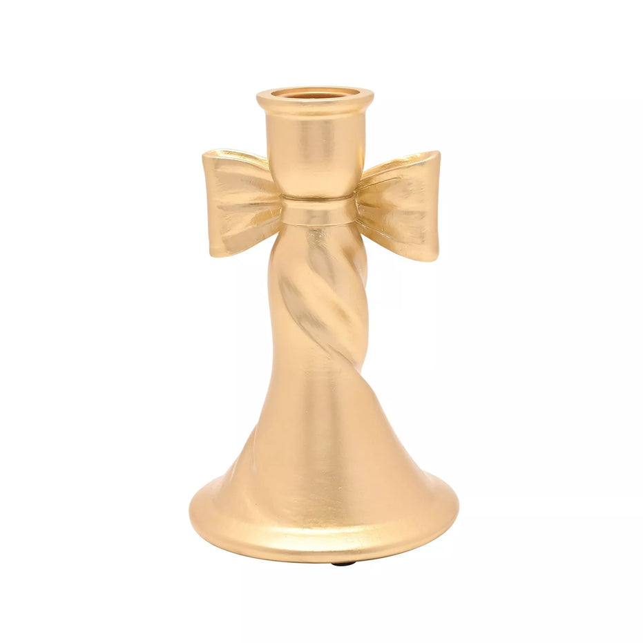 Ribbon Gold Tall Taper Candle Holder