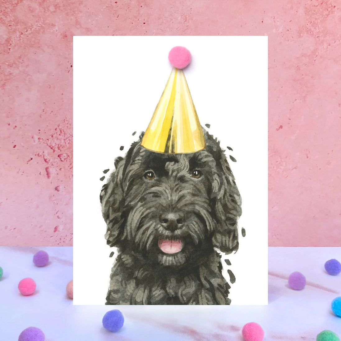 Black Cockapoo Pompom Birthday Card