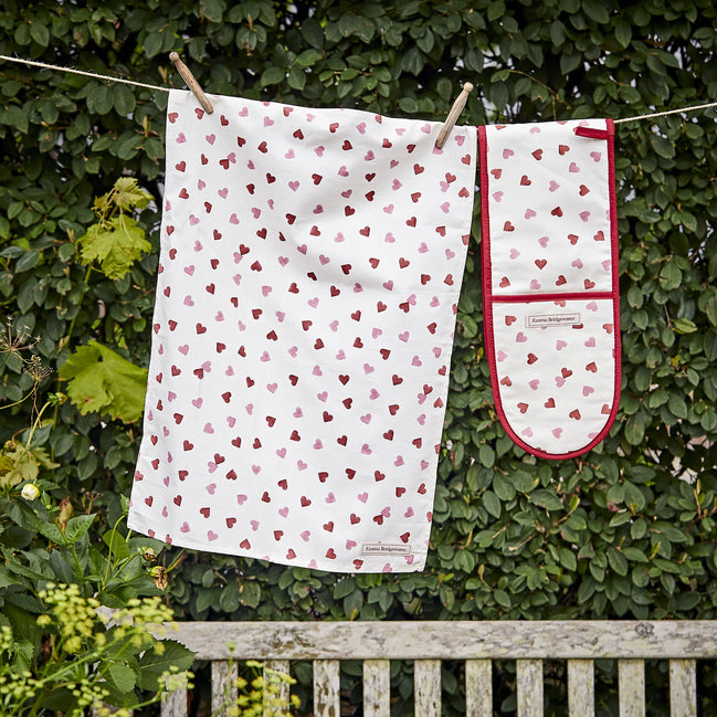 Pink Hearts Dbl Oven Glove & Tea Towel S