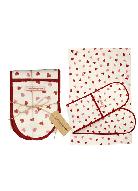 Pink Hearts Dbl Oven Glove & Tea Towel S
