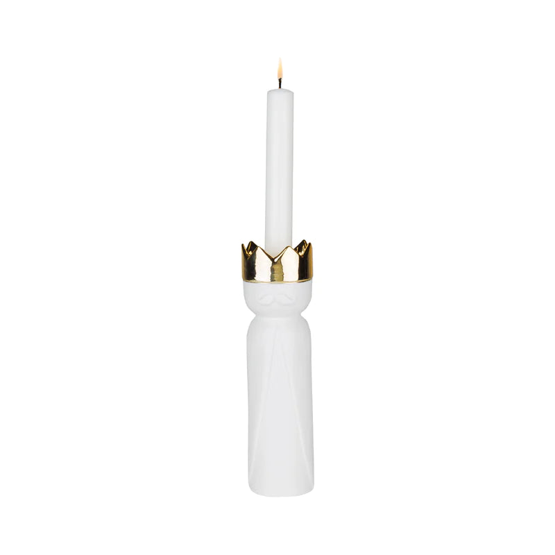 Balthasar Candlestick Holder White/Gold 21cm Large