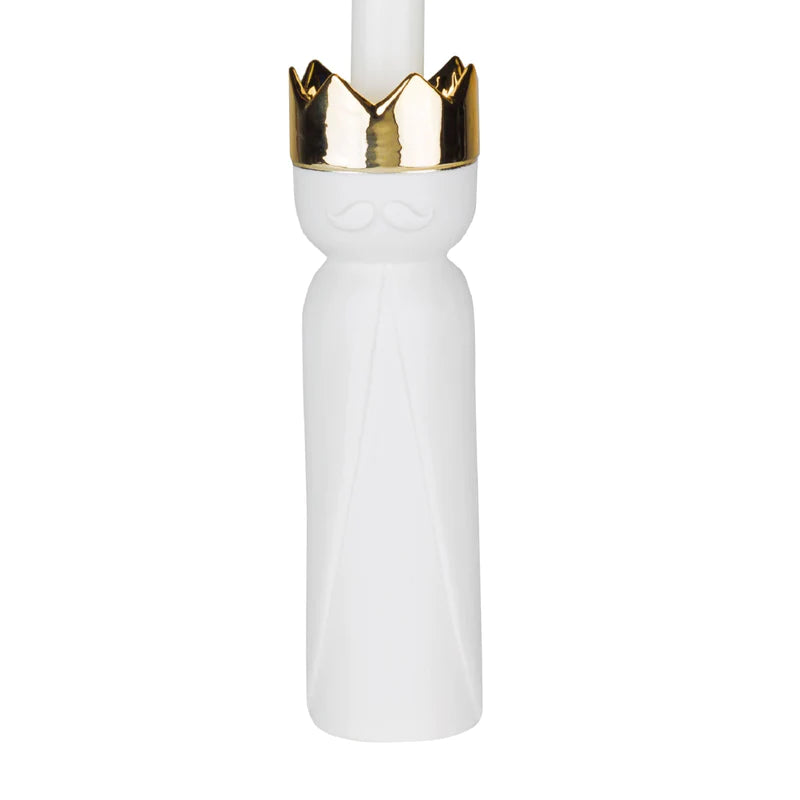 Balthasar Candlestick Holder White/Gold 21cm Large
