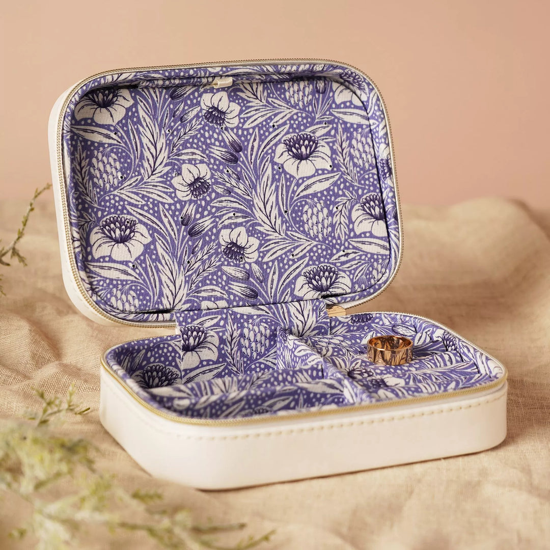 White &amp; Blue Floral Jewellery Box