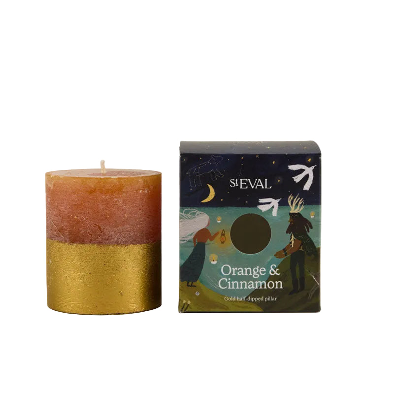 Gold half dipped Pillar Candle - Orange & Cinnamon