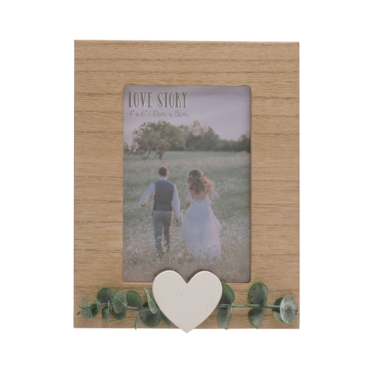 Love Story Rustic Frame with Heart/Leaves