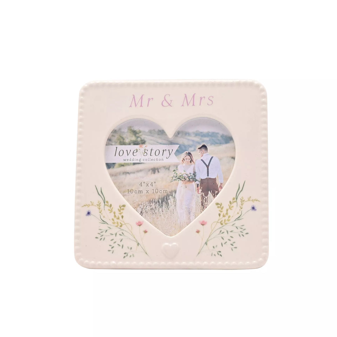 Love Story Ceramic Photo Frame 4" x 4" - Mr &amp; Mrs