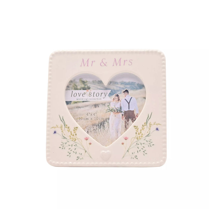 Love Story Ceramic Photo Frame 4" x 4" - Mr &amp; Mrs