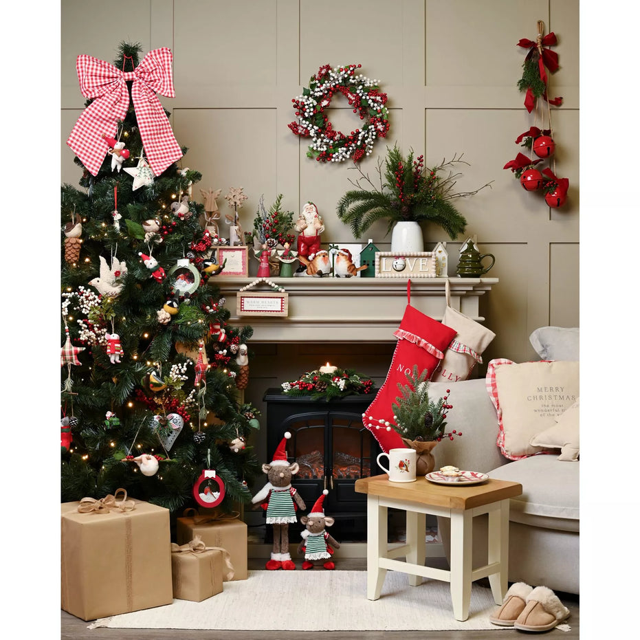 Red Bells with Bow & Faux Foliage