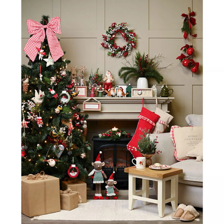 Red Bells with Bow & Faux Foliage