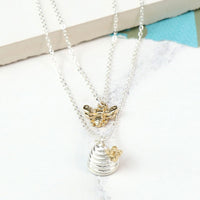 Silver Plated Layered Honey Bee And Beehive Necklace