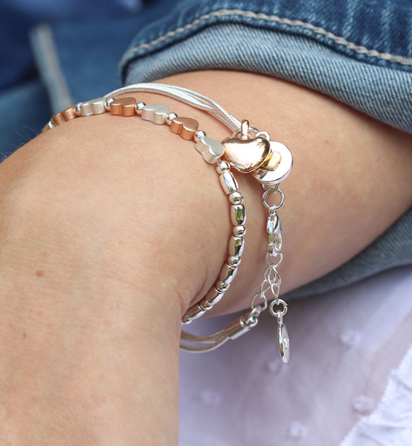 Silver Plated and Rose Gold Matt Hearts Bracelet