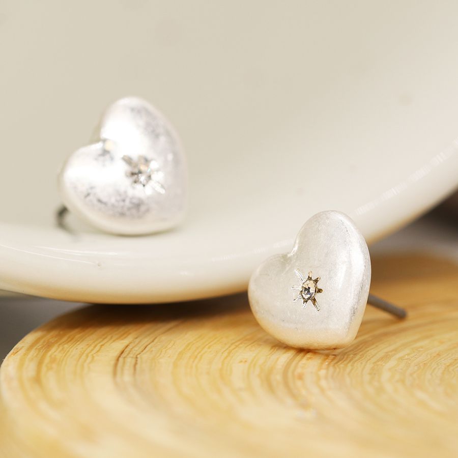 Silver Plated Small Heart Shaped Stud Earrings