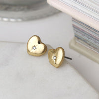 Golden Heart and Crystal Stud Earrings