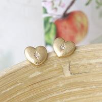Golden Heart and Crystal Stud Earrings