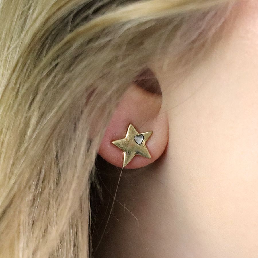 Worn Gold Star Earrings