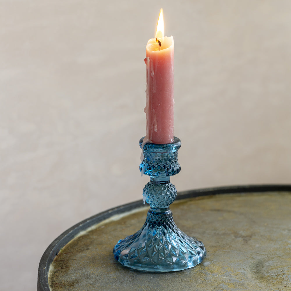 Glass Candlestick Harlequin Blue