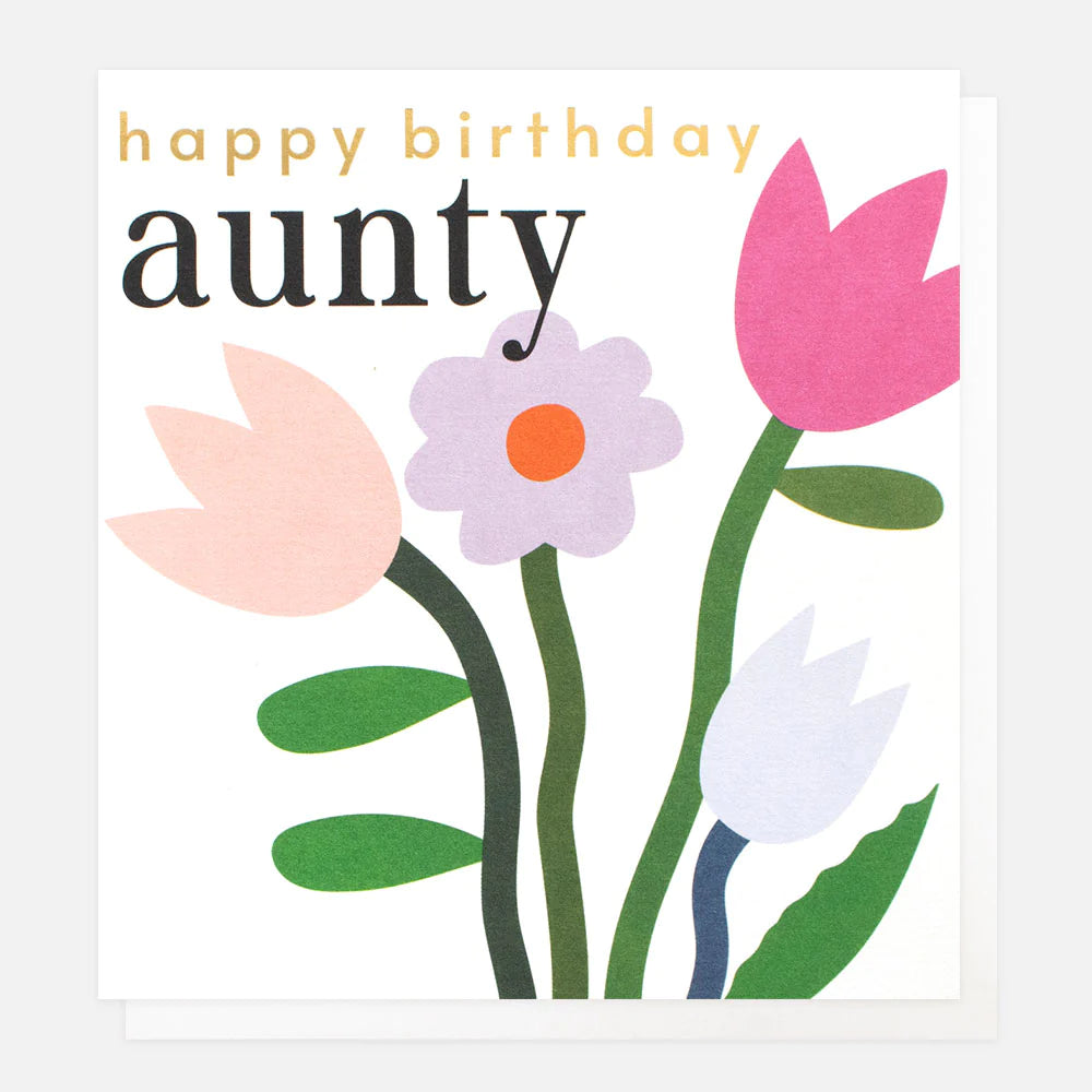Pink Flowers Birthday Card For Aunty