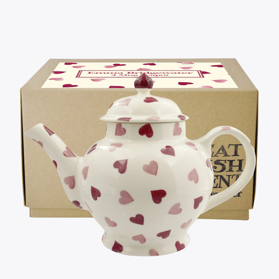 Pink Hearts 4 Mug Teapot Boxed