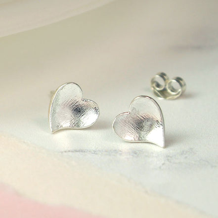 Silver Concave Heart Stud Earrings