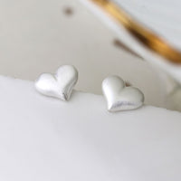Silver Scratched Puff Heart Stud Earrings