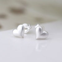 Silver Scratched Puff Heart Stud Earrings