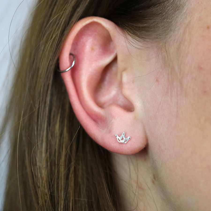 Tiny Silver Crown Stud Earrings
