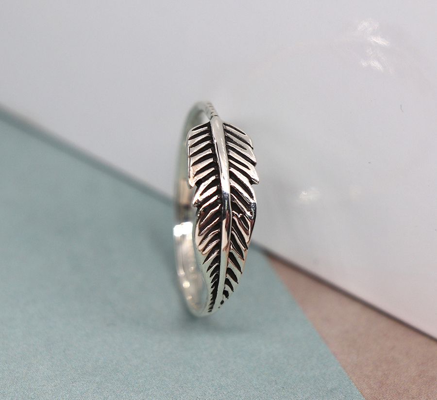 Sterling Silver Feather Ring XL