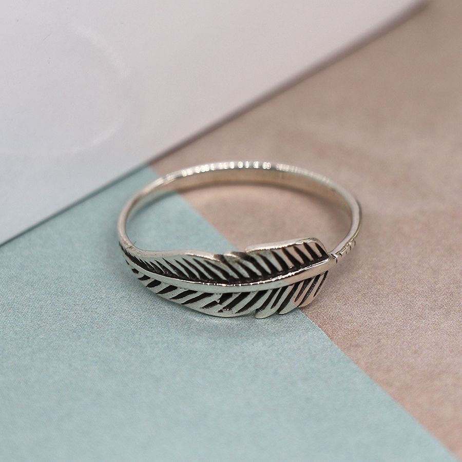 Sterling Silver Feather Ring XL