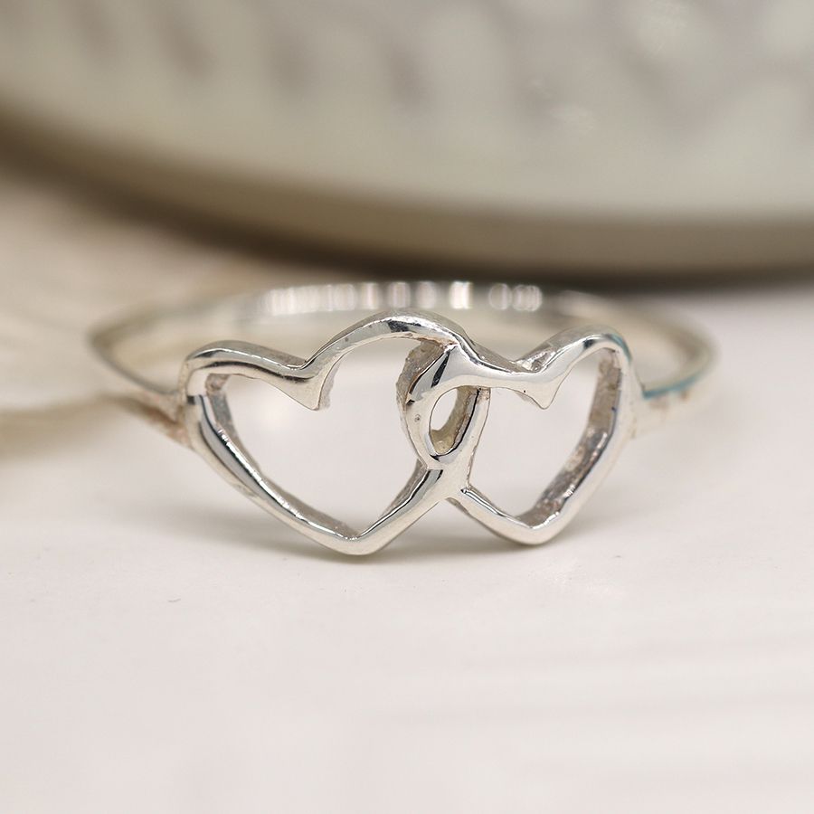 Sterling silver linked heart ring - Large
