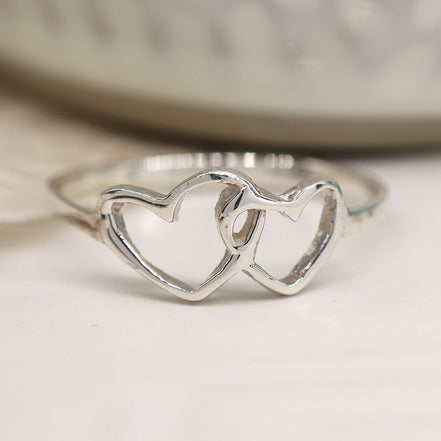 Sterling silver linked heart ring - Large