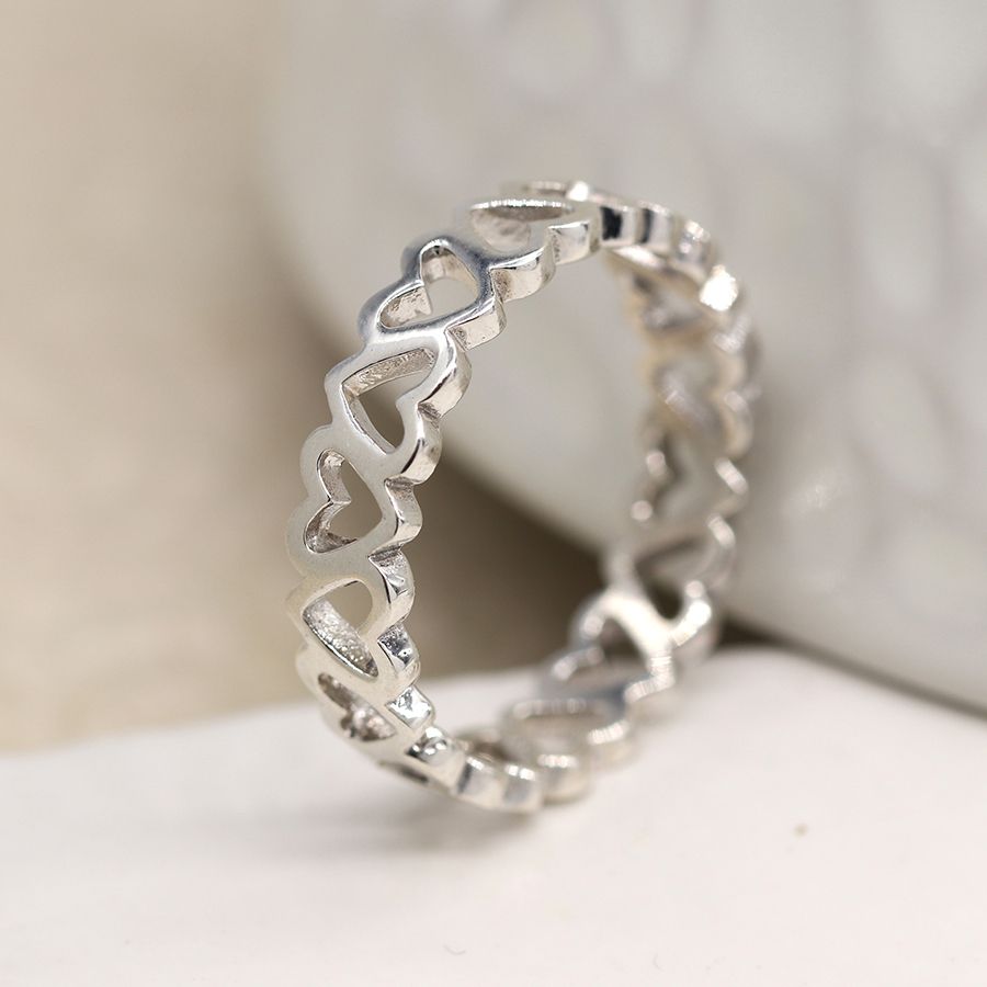 Sterling silver topsy turvy hearts Ring - Large