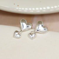 Double Drop Sterling Silver Heart Stud Earrings