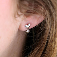 Double Drop Sterling Silver Heart Stud Earrings