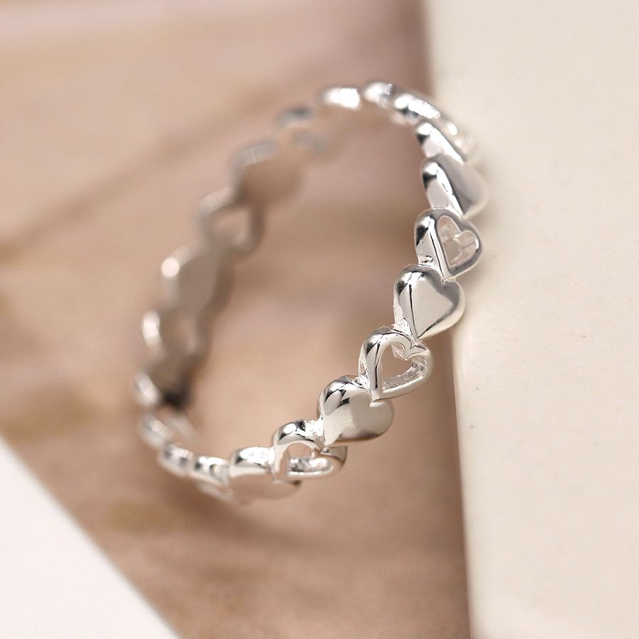 Sterling Silver Hearts Row Ring Medium