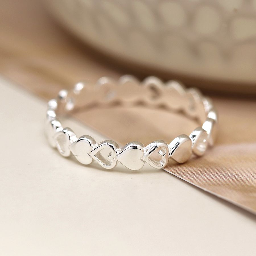 Sterling Silver Hearts Row Ring Medium