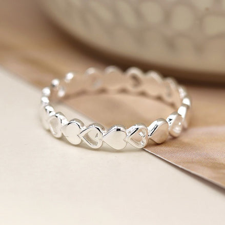 Sterling Silver Hearts Row Ring Medium