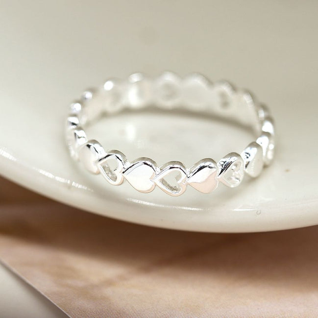 Sterling Silver Hearts Row Ring Medium