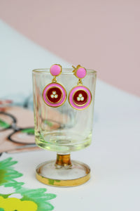 Contrast Button Earring Pink + Red