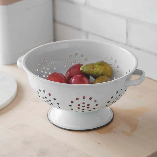 Enamel Colander - White