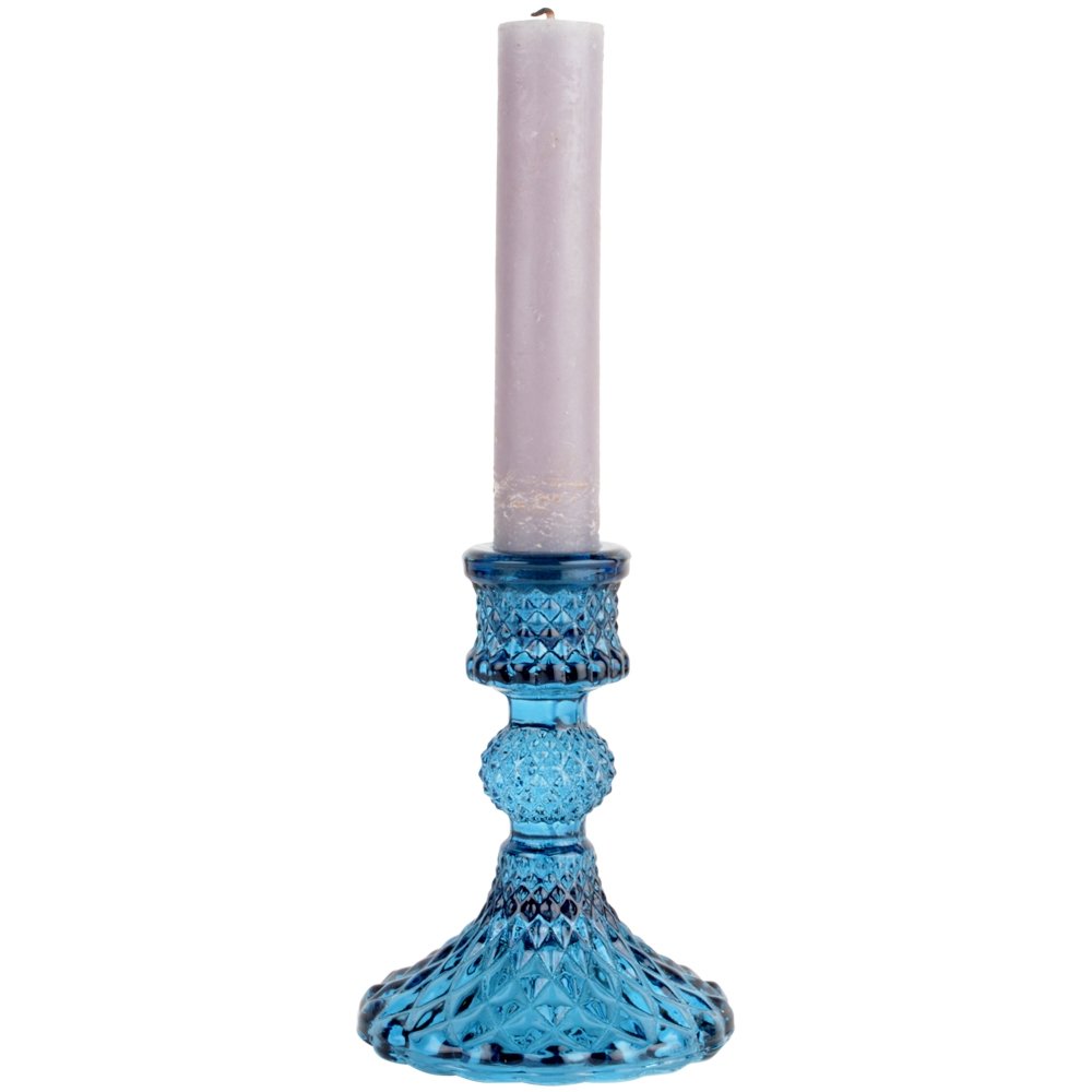 Glass Candlestick Harlequin Blue