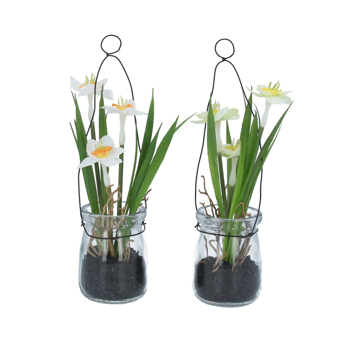 Hanging Faux Narcissus in Glass Pot