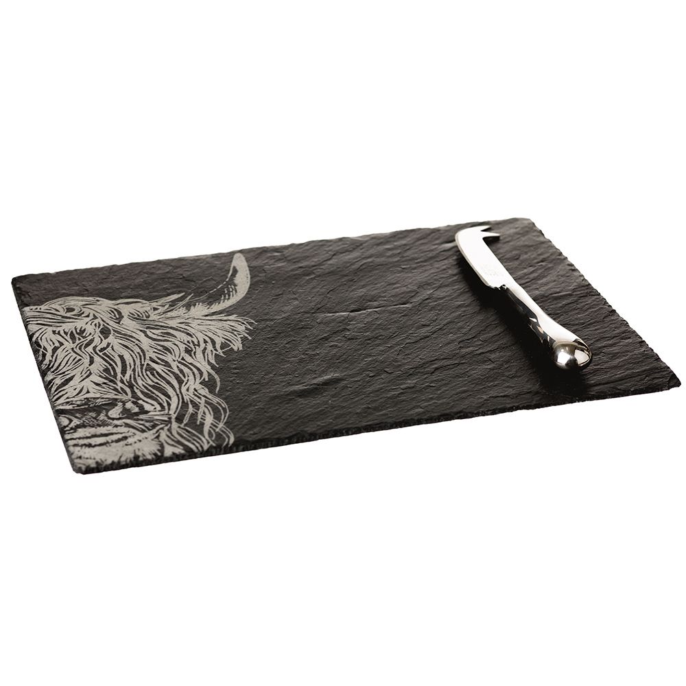 Highland Cow Slate Cheese Board and Knife Gift Set