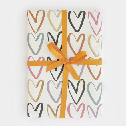 Rainbow Outline Hearts Wrapping Paper